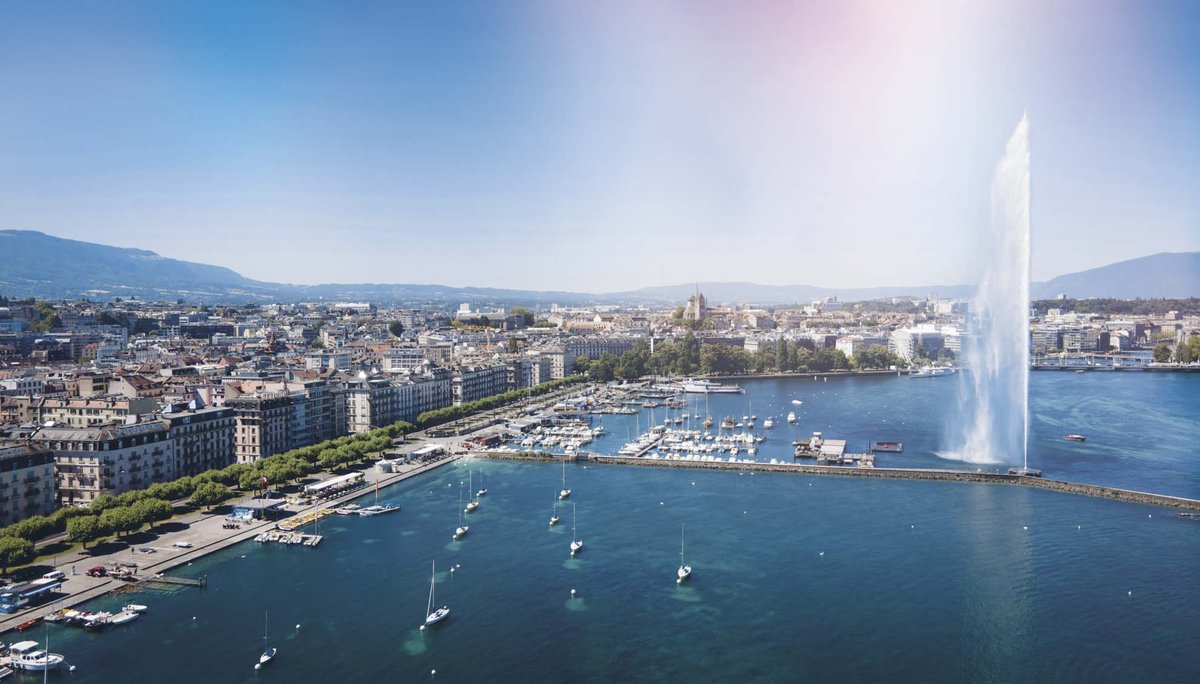 Vue aérienne de Genève et le Jet d'eau